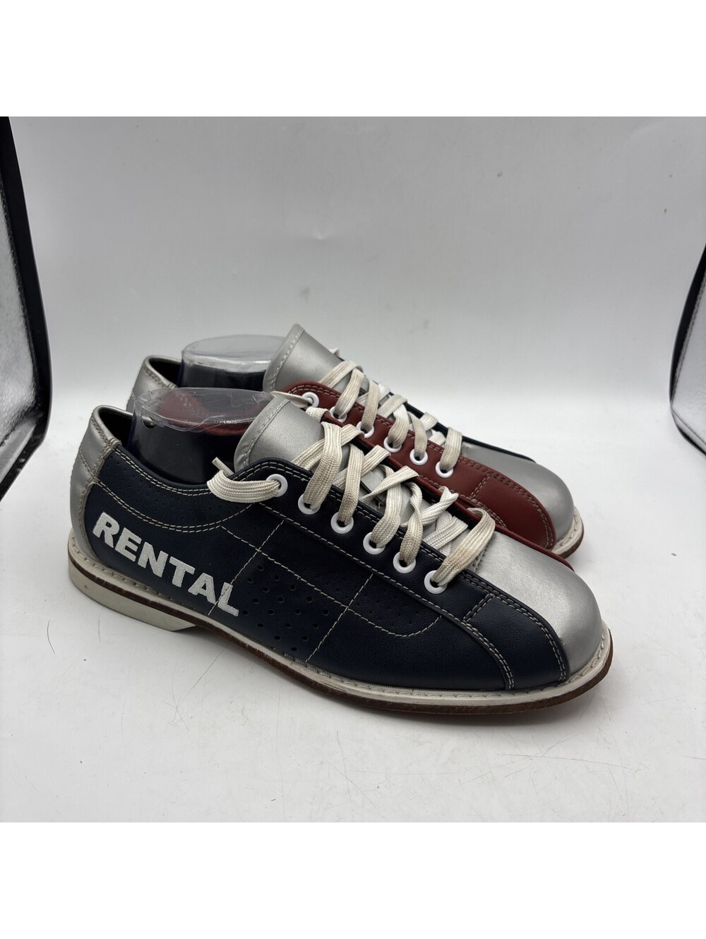 Classic Men's Size 9.5 Deep Red/Blue/Silver Laced Rental Lace-Up Bowling Shoes